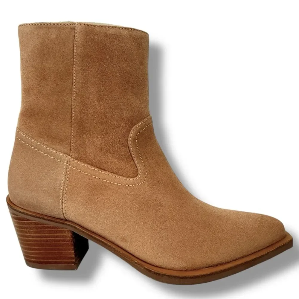 NEW Stuart Weitzman Tate Suede Ankle Booties Camel Size 5 Western Festival Boho